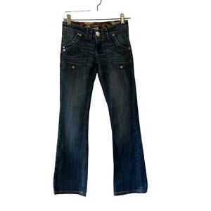 Yuki Blue Denim Jeans Low Rise Juniors Size 25 Slight Flare Boot Cut